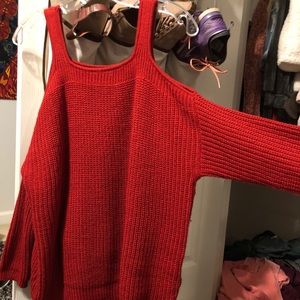 cold shoulder red sweater